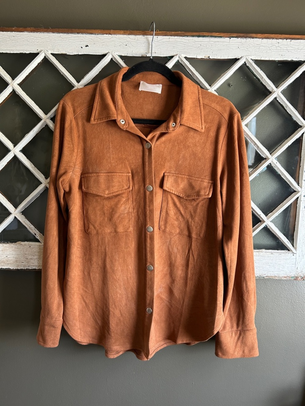 Rust Brown Suede Button-Front Shirt Jacket